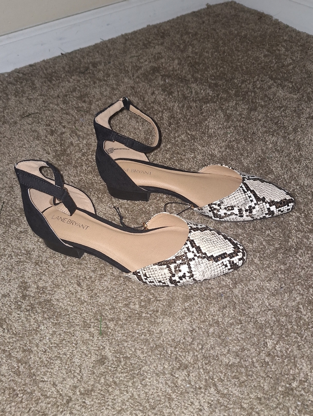 Lane Bryant Black Suede & Snake-Print Ankle-Strap Flats